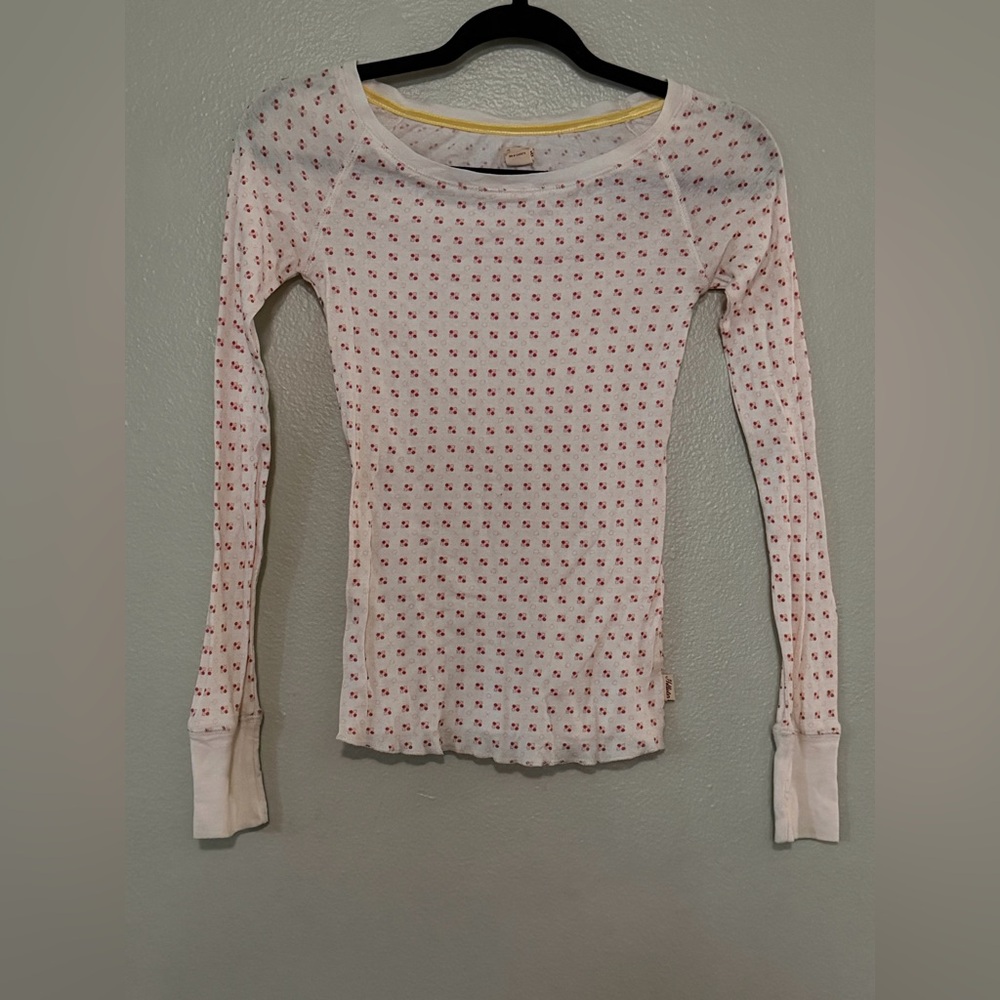 Vtg Y2K Hollister Ditsy Print Baby Tee 100% Cotton M Lettuce Edge Fine Knit